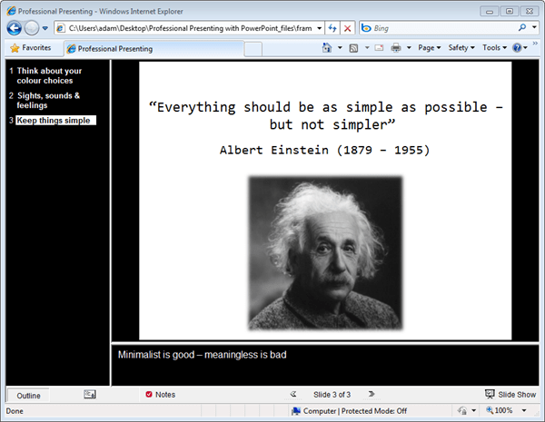 PowerPoint slide show as web page