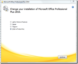 Office 2010 change installation wizard