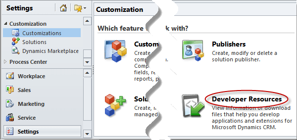 Link to Developer Resources in CRM