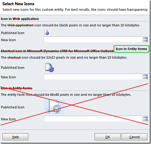 CRM 2011 pre-UR12 incorrect Custom Entity Update Icons dialogue with markup