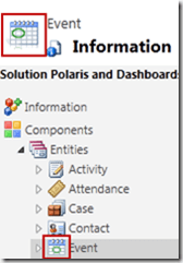 CRM Event entity showing new custom icons